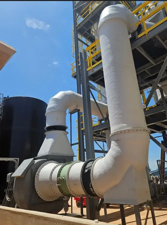 FRP ducting connected to an exhaust fan and scrubber